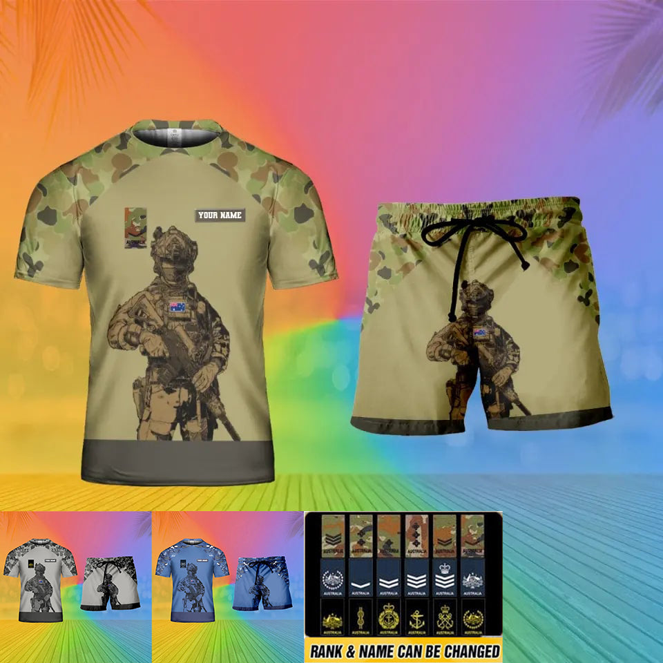 Personalized Australian Soldier/ Veteran Camo With Name And Rank Combo T-Shirt + Short 3D Printed - 17104608