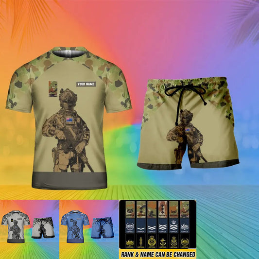 Personalized Australian Soldier/ Veteran Camo With Name And Rank Combo T-Shirt + Short 3D Printed - 17104608