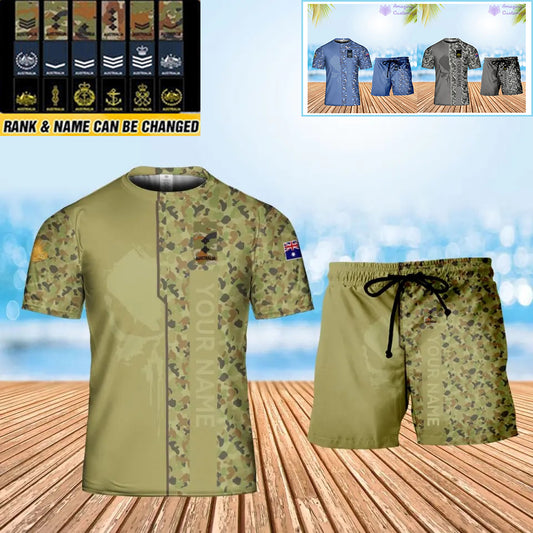Personalized Australia Soldier/ Veteran Camo With Name And Rank Combo T-Shirt + Short 3D Printed  - 17152992