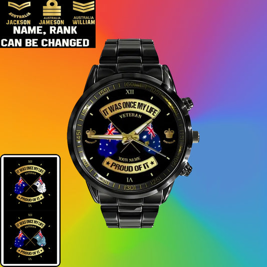 Personalized Australia Soldier/ Veteran With Name and Rank Black Stainless Steel Watch - 17146944 - Gold Version