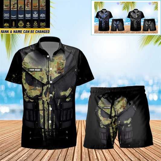 Personalized Australia Soldier/ Veteran Camo With Rank Combo Hawaii Shirt + Short 3D Printed - 2911230001QA