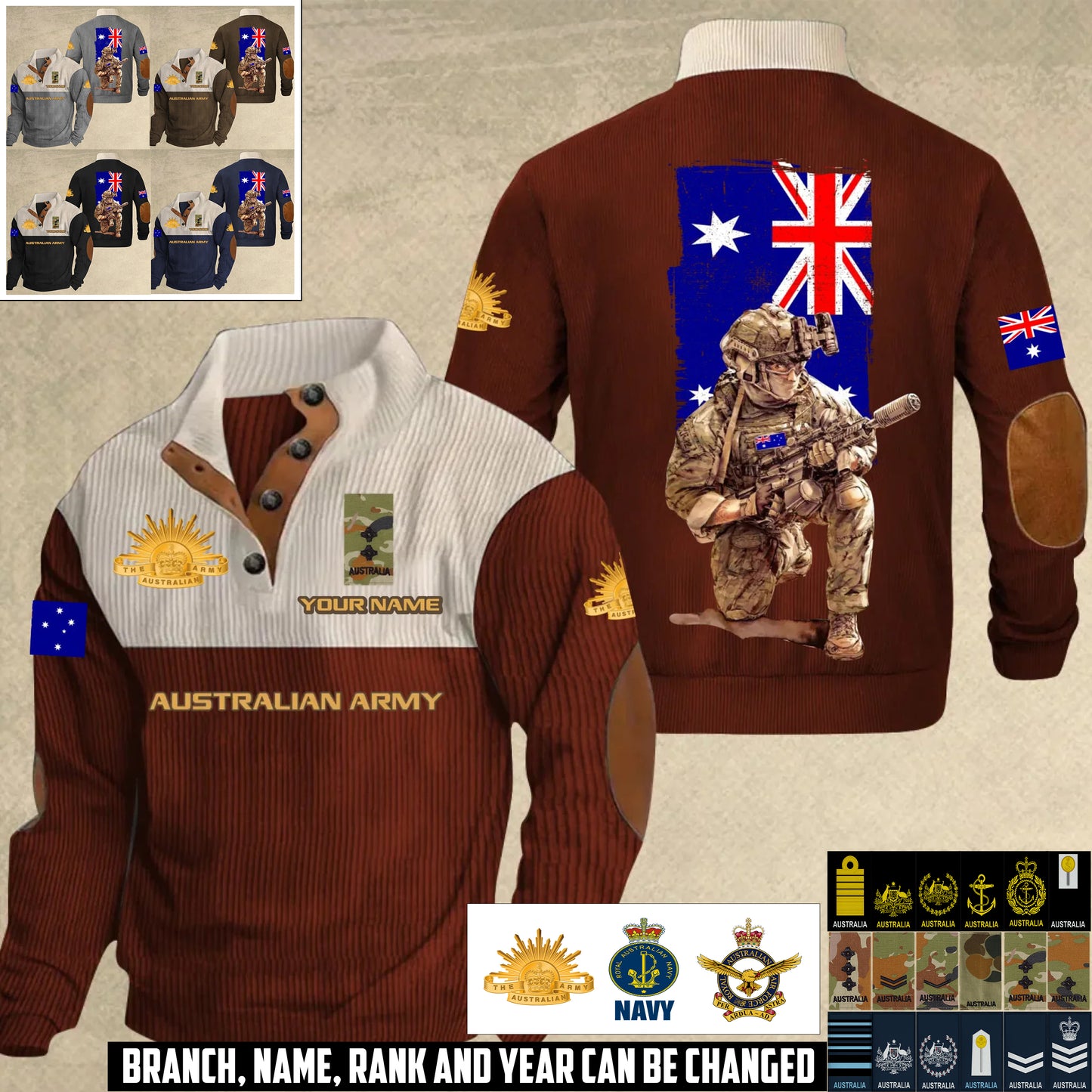 Personalized Australia Soldier/ Veteran With Name And Rank Sports Sweatshirt - 17412192