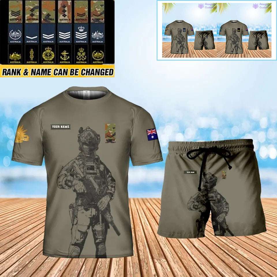 Personalized Australia Soldier/ Veteran Camo With Name And Rank Combo T-Shirt + Short 3D Printed  - 17133120
