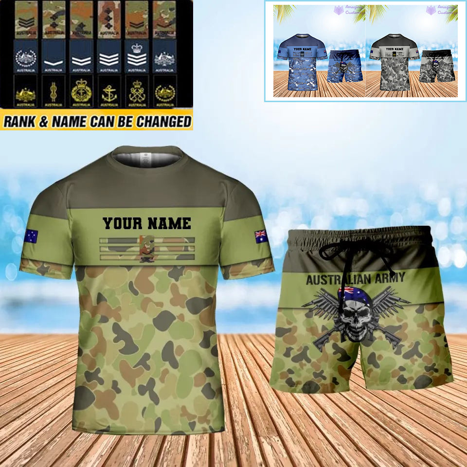 Personalized Australia Soldier/ Veteran Camo With Name And Rank Combo T-Shirt + Short 3D Printed  - 17022528