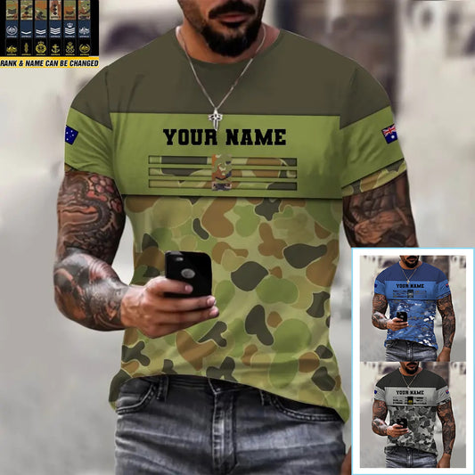 Personalized Australia Soldier/ Veteran Camo With Name And Rank T-shirt 3D Printed  - 1112230001QA