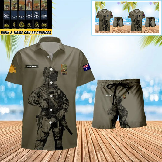 Personalized Australia Soldier/ Veteran Camo With Rank Combo Hawaii Shirt + Short 3D Printed - 17042401QA
