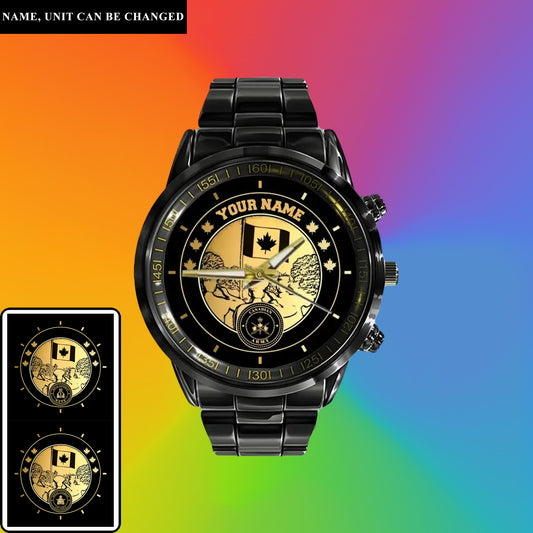 Personalized Canada Soldier/ Veteran With Name Black Stainless Steel Watch - 1714694401  - Gold Version