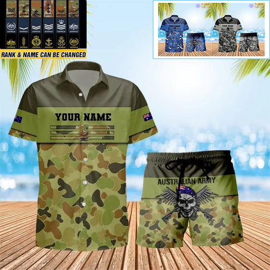 Personalized Australia Soldier/ Veteran Camo With Rank Combo Hawaii Shirt + Short 3D Printed - 1112230001QA