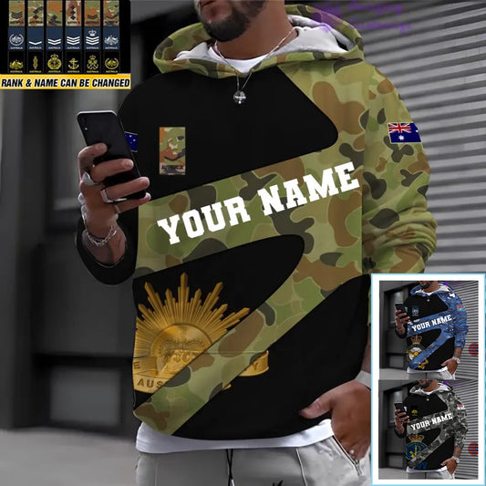 Personalized Australia Soldier/ Veteran Camo With Name And Rank Hoodie 3D Printed - 3001240001QA