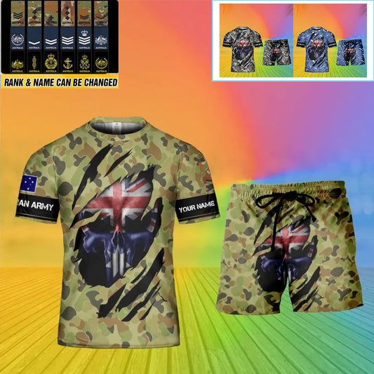 Personalized Australia Soldier/ Veteran Camo With Name And Rank Combo T-Shirt + Short 3D Printed  - 17125344