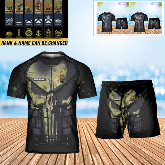 Personalized Australia Soldier/ Veteran Camo With Name And Rank Combo T-Shirt + Short 3D Printed  - 2911230001QA