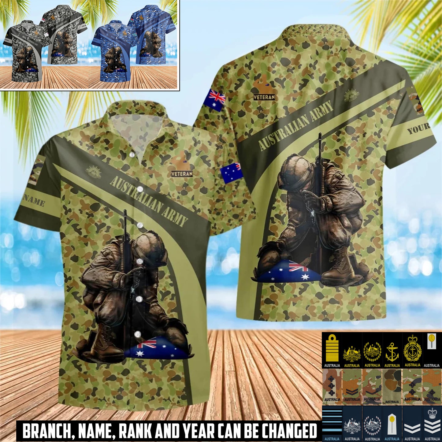 Personalized Australia Soldier/Veteran Camo with Name and Rank Hawaii All Over Printed - 17416512