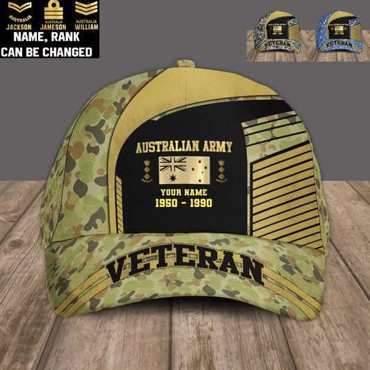 Personalized Rank, Year And Name Australian Soldier/Veterans Camo Baseball Cap Veteran - 17109792
