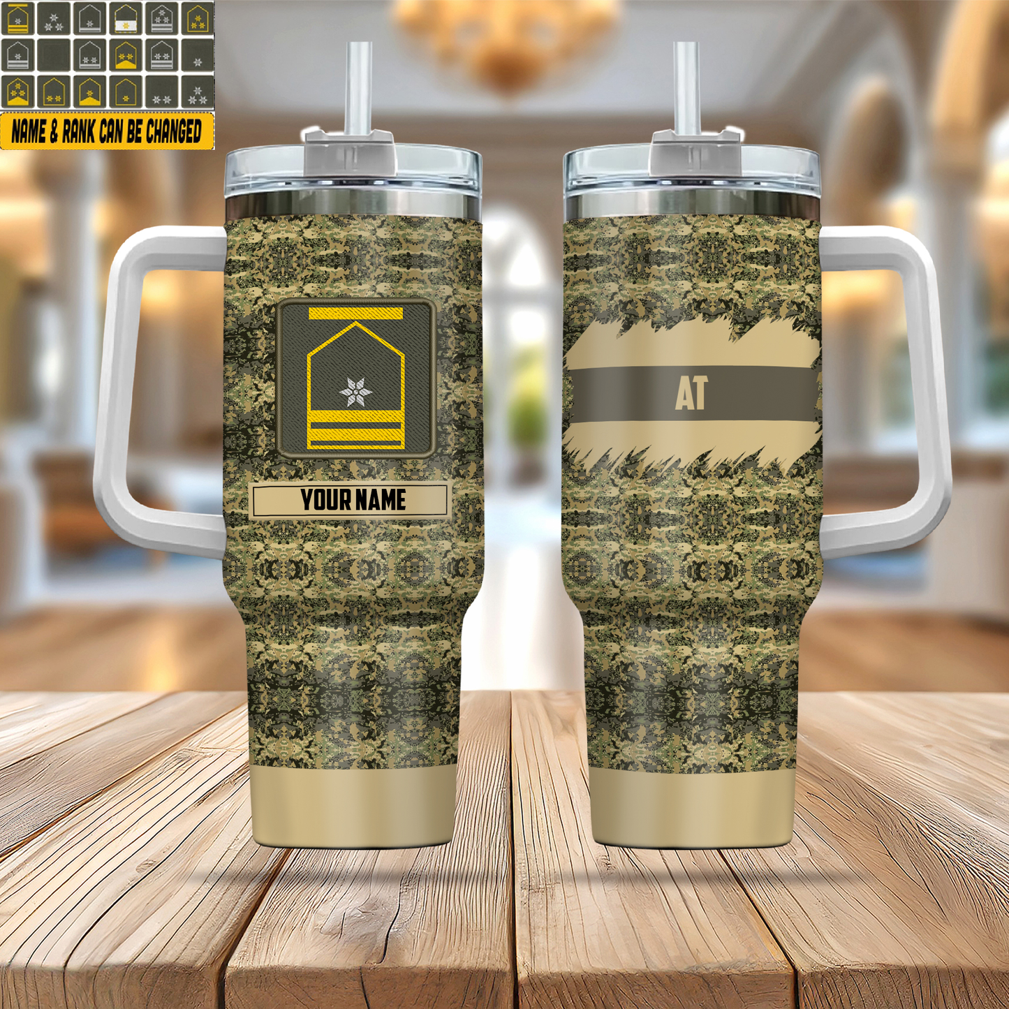 Personalized Austrian Soldier/ Veteran Camo With Name And Rank 40oz Tumbler 3D Printed - 17060544