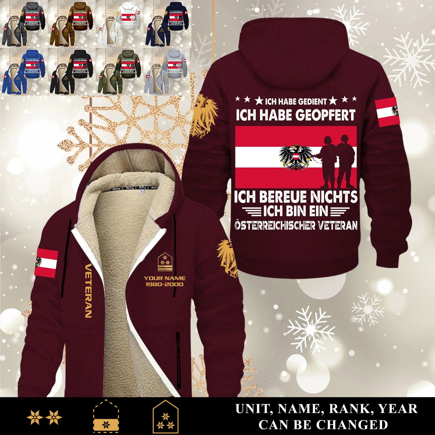 Personalized Austria Soldier/ Veteran With Name, Year And Rank Hoodie Zip Velvet Coat - 17570304