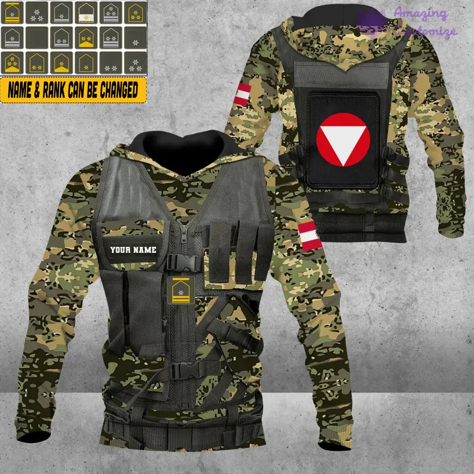Personalized Austria Soldier/ Veteran Camo With Name And Rank Hoodie 3D Printed - 17049312