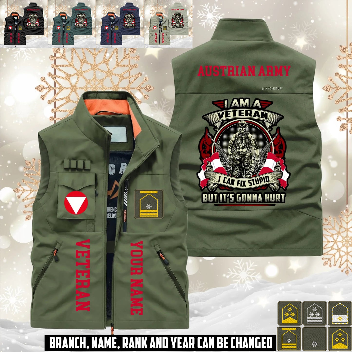 Personalized Austria Solider/ Veteran With Name & Rank Sleeveless Jacket Multicolor - 17595360