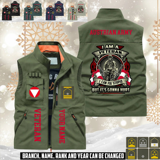 Personalized Austria Solider/ Veteran With Name & Rank Sleeveless Jacket Multicolor - 17595360