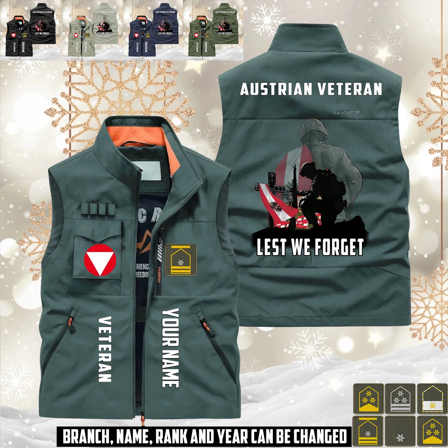 Personalized Austria Soldier/ Veteran With Name & Rank Sleeveless Jacket Multicolor - 17632512