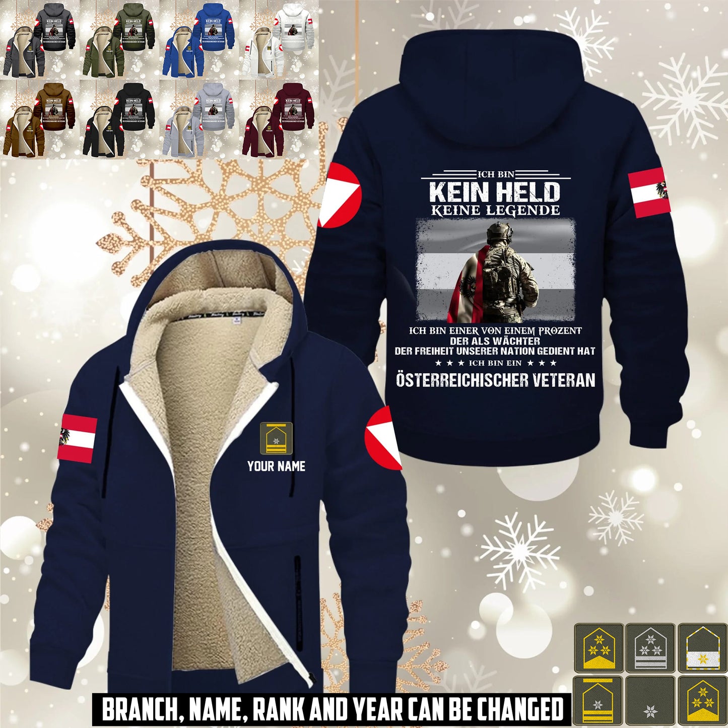 Personalized Austria Soldier/ Veteran With Name And Rank Hoodie Zip Velvet Coat - 17559936