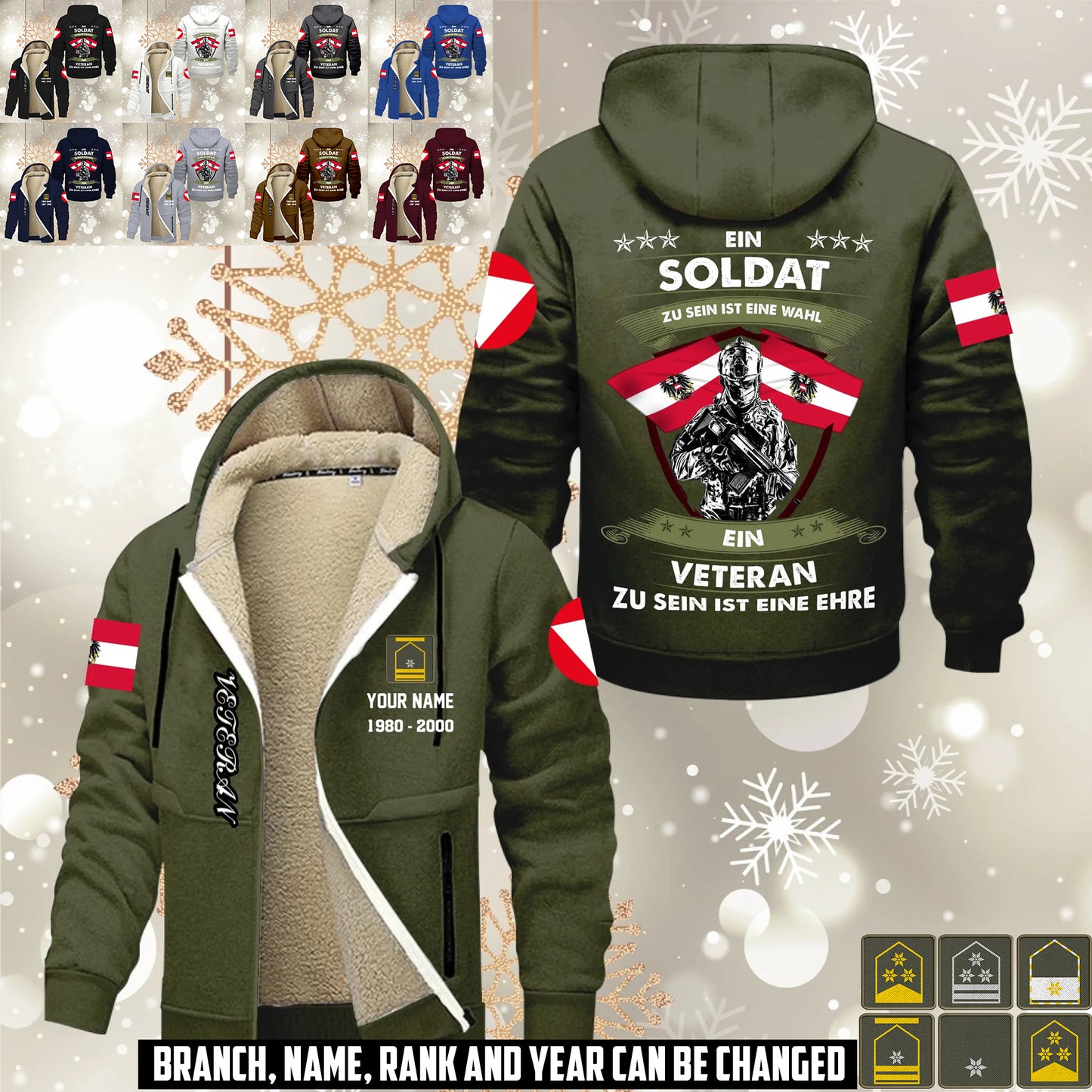 Personalized Austria Soldier/ Veteran With Name, Year And Rank Hoodie Zip Velvet Coat - 17564256