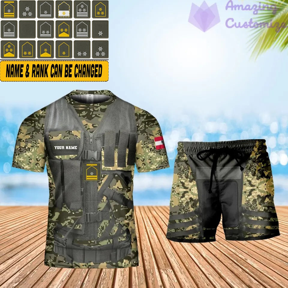 Personalized Austria Soldier/ Veteran Camo With Name And Rank Combo T-Shirt + Short 3D Printed - 17137440
