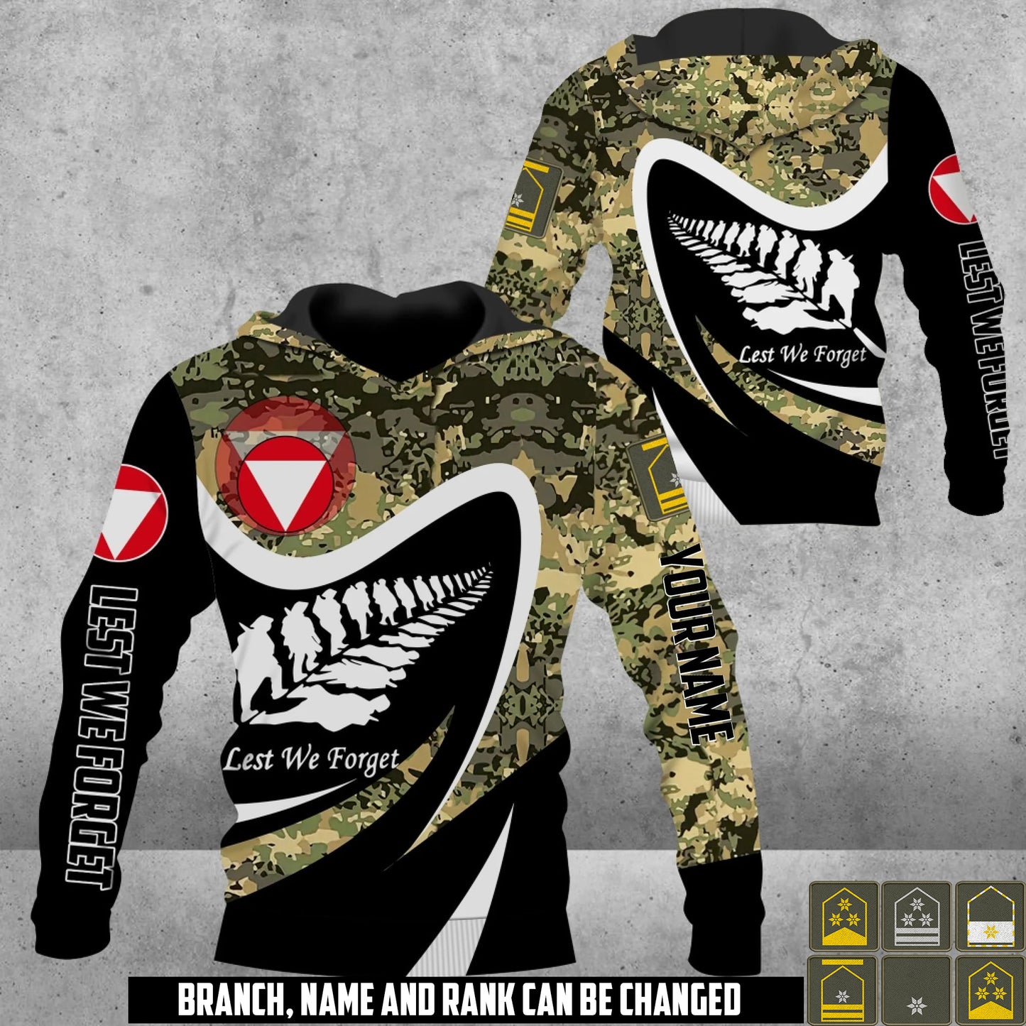 Personalized Austria Soldier/Veteran Camo with Name & Rank Hoodie All Over Printed - 17673984
