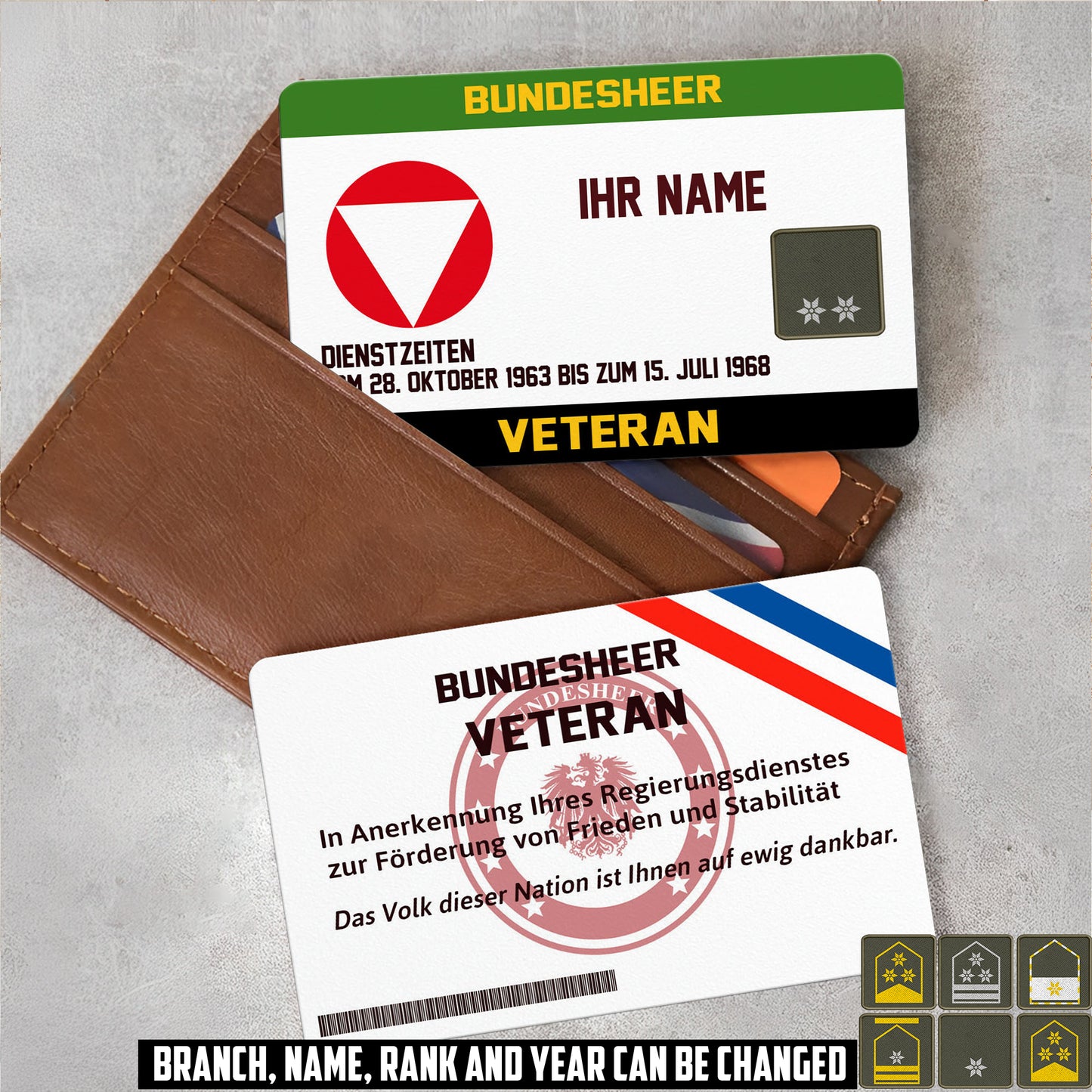 Personalized Austria Soldier/ Veteran With Rank, Name And Year Aluminum Wallet Card - 17479584