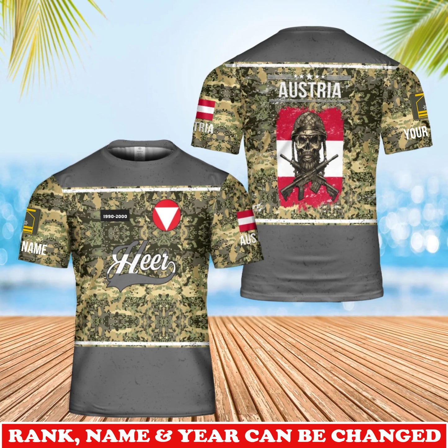 Personalized Austria Soldier/Veteran Camo with Rank, Name & Year T-Shirt All Over Printed - 17738784