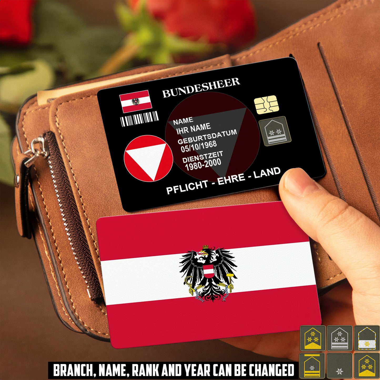 Personalized Austria Soldier/ Veteran With Rank, Name And Year Aluminum Wallet Card - 17521920