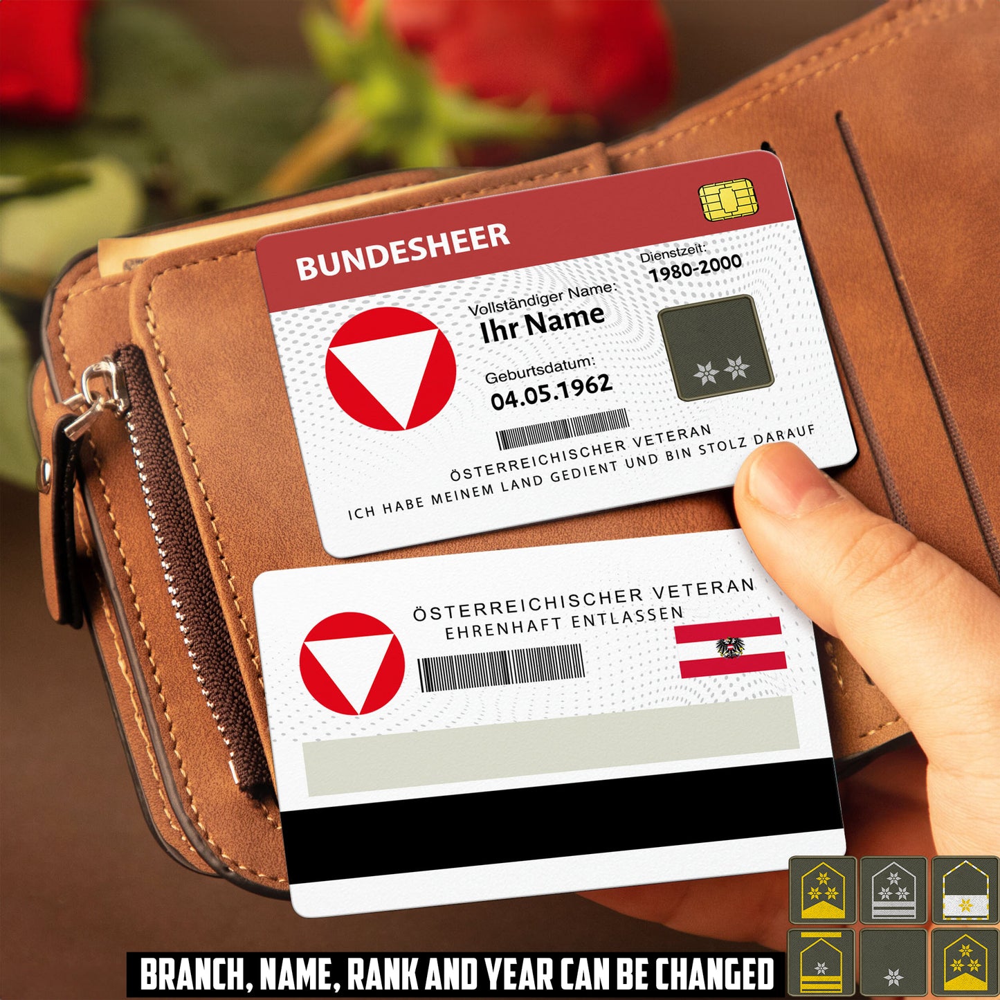 Personalized Austria Soldier/ Veteran With Rank, Name And Year Aluminum Wallet Card - 17502912