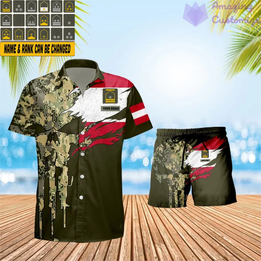 Personalized Austria Soldier/ Veteran Camo With Rank Combo Hawaii Shirt + Short 3D Printed - 0311230001QA