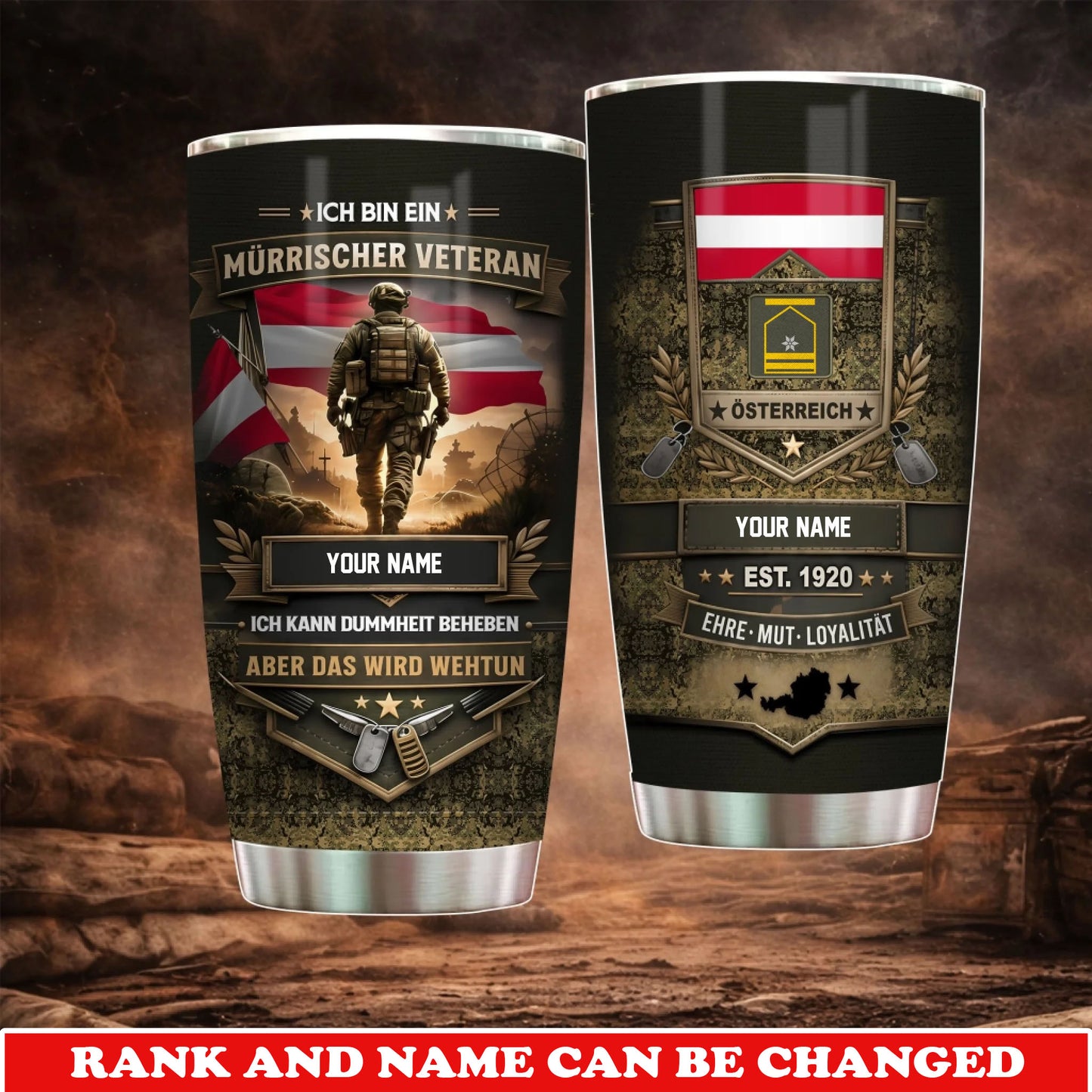Personalized Austria Veteran/ Soldier With Rank And Name Camo Tumbler -  17731872