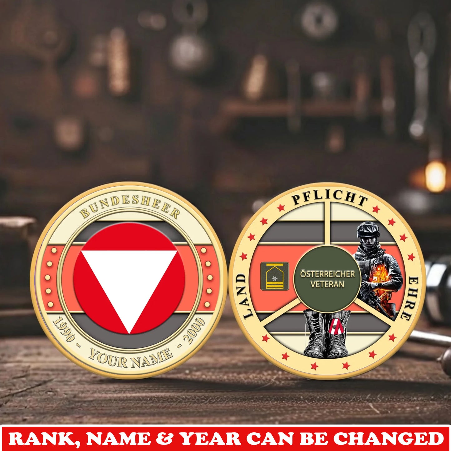 Personalized Austria Veteran/ Soldier With Rank,  Name And Year Challenge Coin - 17755200