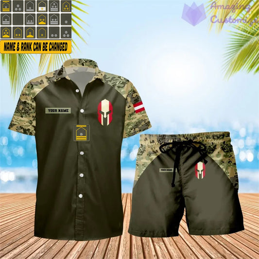Personalized Austria Soldier/ Veteran Camo With Rank Combo Hawaii Shirt + Short 3D Printed - 1010230001QA