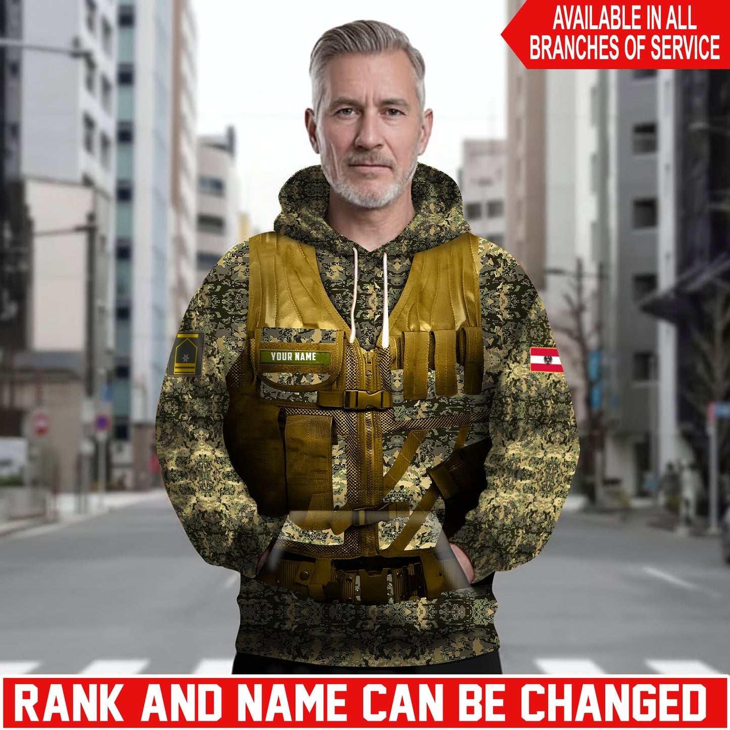 Personalized Austria Soldier/Veteran Camo with Name and Rank Hoodie Sweater All Over Printed - 17625600