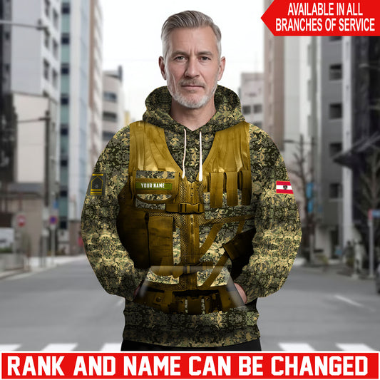 Personalized Austria Soldier/Veteran Camo with Name and Rank Hoodie Sweater All Over Printed - 17625600