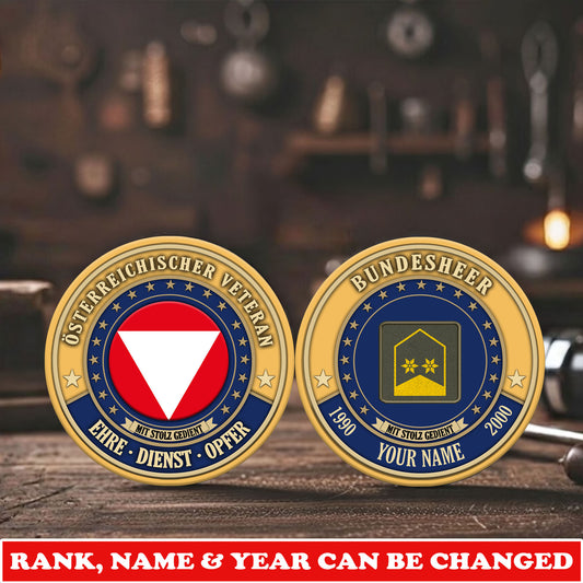 Personalized Austria Veteran/ Soldier With Rank, Name And Year Challenge Coin - 17729280