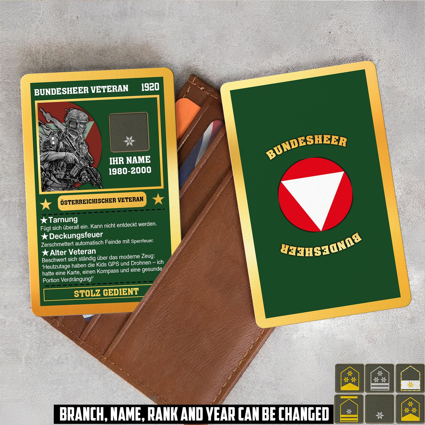 Personalized Austria Soldier/ Veteran With Rank, Name And Year Aluminum Wallet Card - 17508096