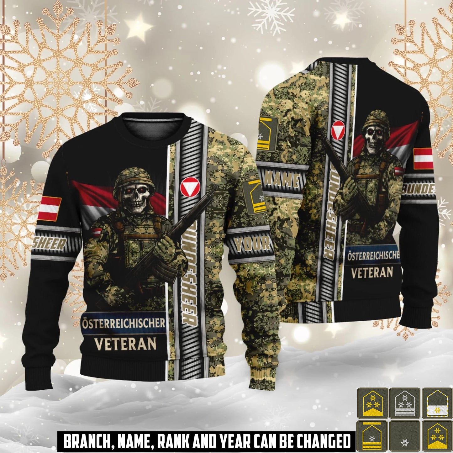 Personalized Austria Soldier/Veteran Camo with Name and Rank Ugly Sweater All Over Printed - 17616960