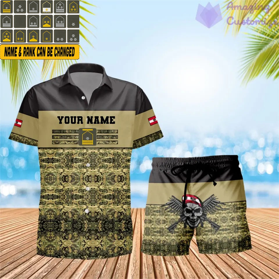 Personalized Austria Soldier/ Veteran Camo With Rank Combo Hawaii Shirt + Short 3D Printed - 1201240001QA