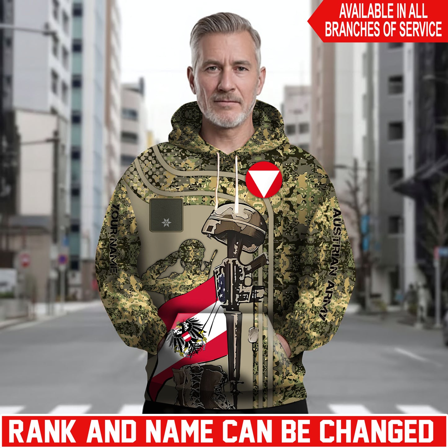 Personalized Austria Soldier/Veteran Camo with Name and Rank Hoodie Sweater All Over Printed - 1762905607