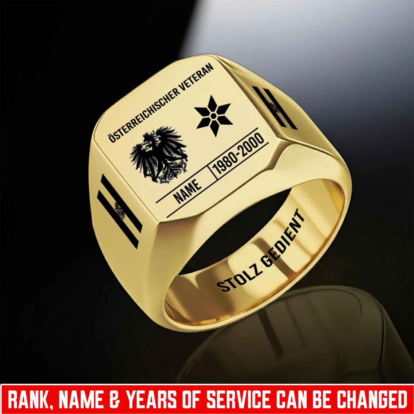 Personalized Austria Soldier/Veteran with Name, Year and Rank Engraved Men’s Ring - 17635104