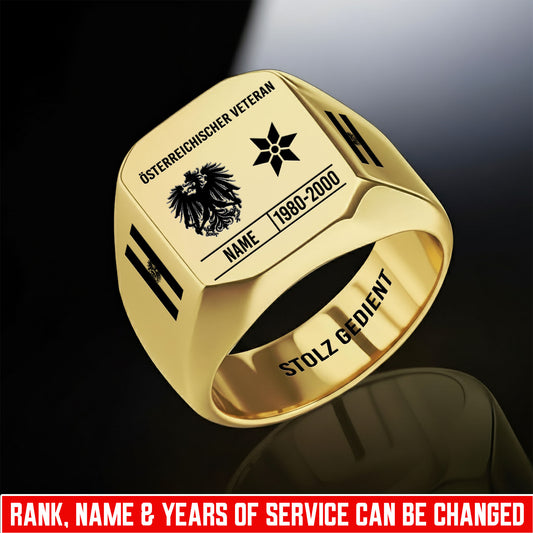 Personalized Austria Soldier/Veteran with Name, Year and Rank Engraved Men’s Ring - 17635104