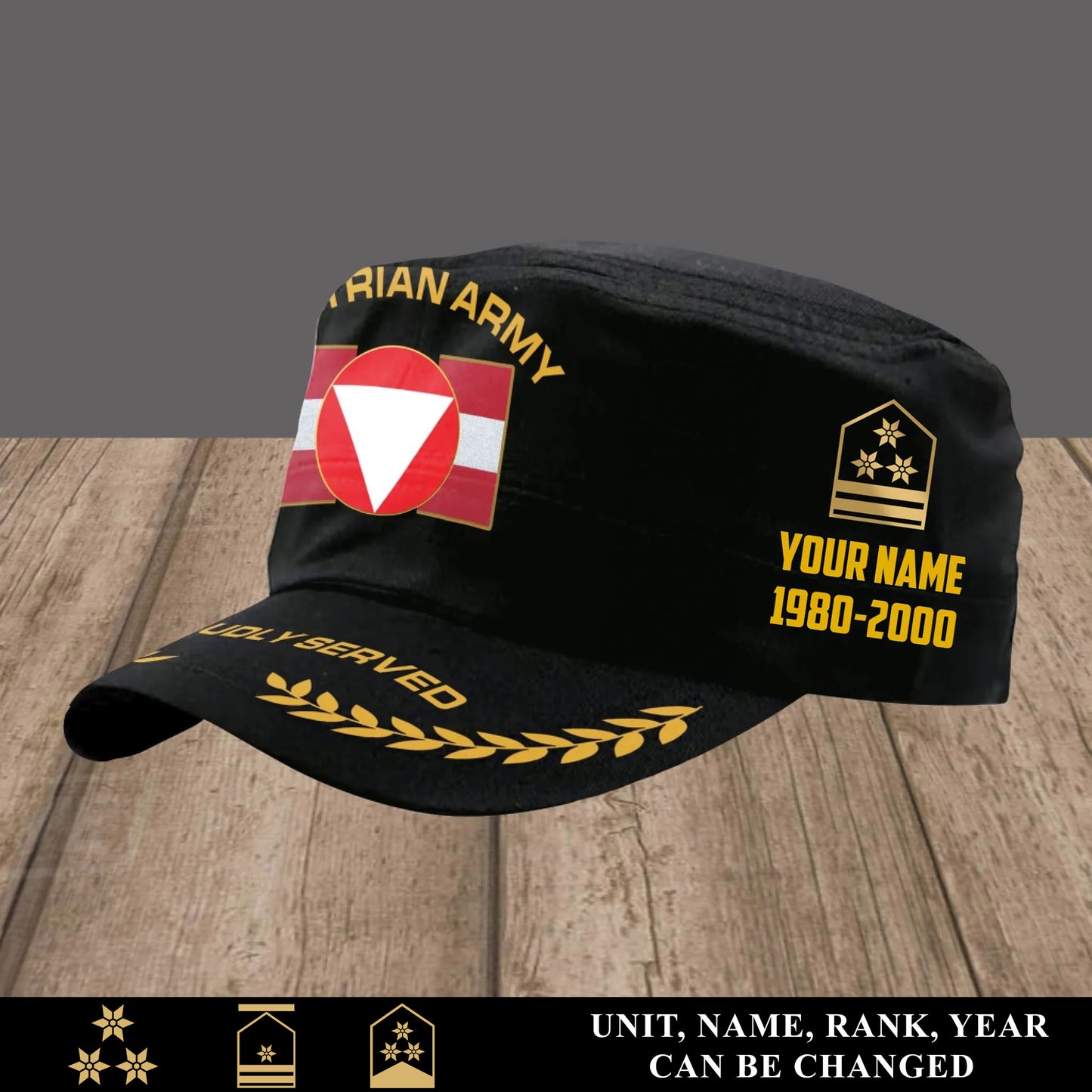 Personalized Austria Soldier/ Veteran With Name, Year And Rank Military Cap - 17502048