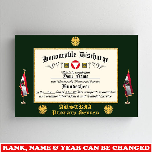 Personalized Austria Soldier/Veteran with Rank, Name & Year Canvas - 17739648