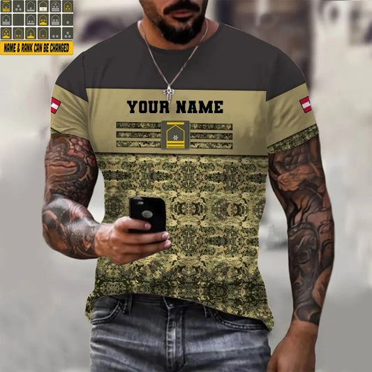 Personalized Austria Soldier/ Veteran Camo With Name And Rank T-shirt 3D Printed -  1201240001QA