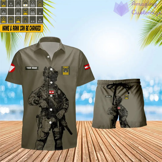 Personalized Austria Soldier/ Veteran Camo With Rank Combo Hawaii Shirt + Short 3D Printed - 17042401QA