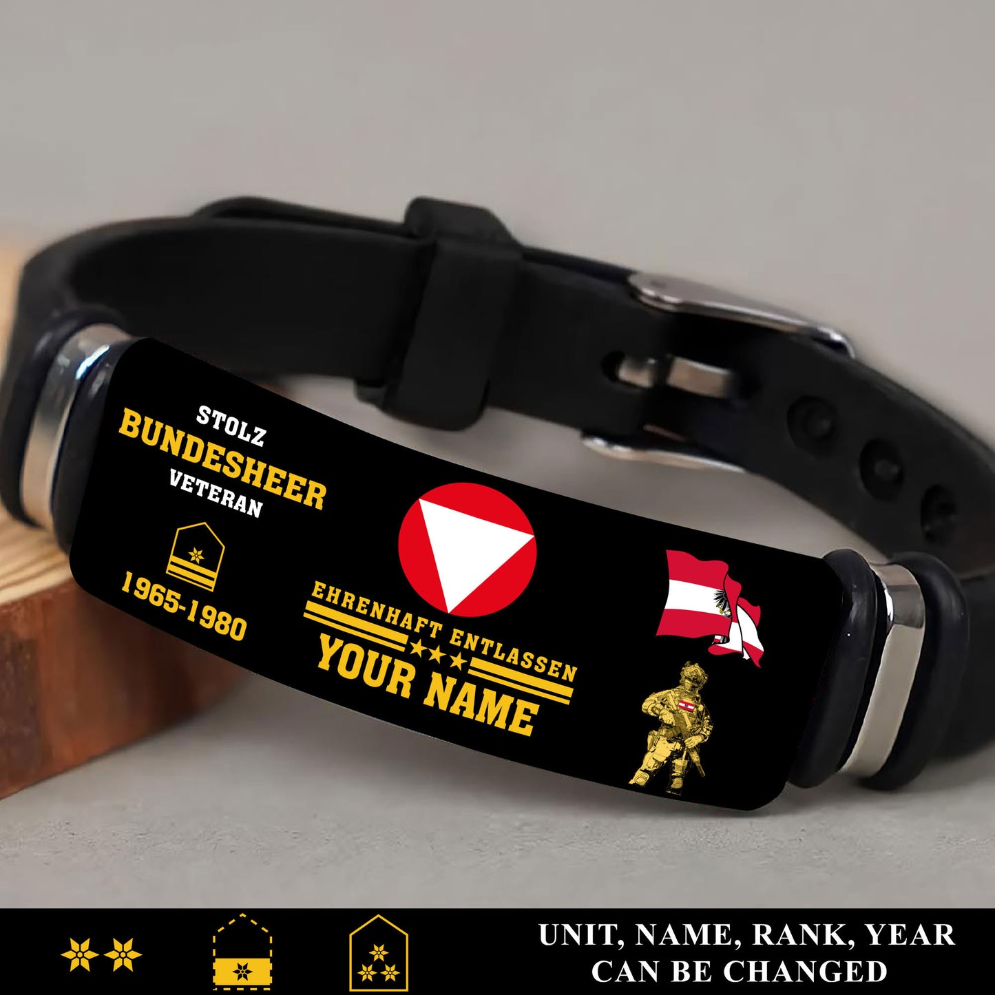 Personalized Austria Soldier/ Veteran With Rank, Name And Year Bracelet - 17538336