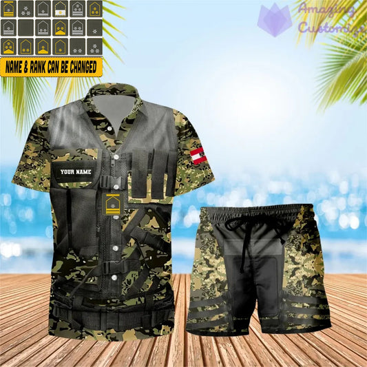 Personalized Austria Soldier/ Veteran Camo With Rank Combo Hawaii Shirt + Short 3D Printed - 22042401QA